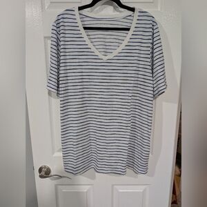 Lane Bryant White and Blue Striped V-Neck Classic Perfect Sleeve Tee Size 18/20